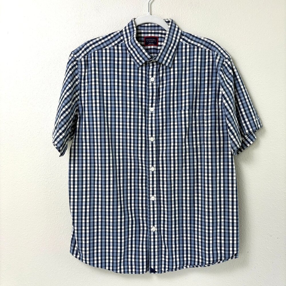 UNTUCKit Baccata Ridge Button Up Shirt Size XL Blue Plaid Short Sleeve Cotton